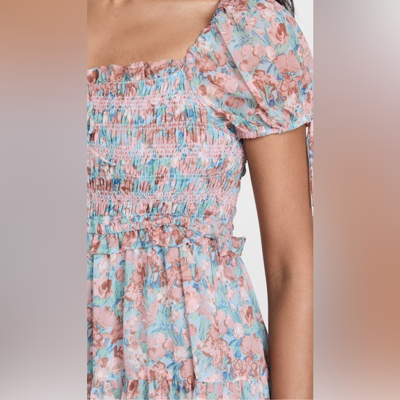 En Saison Pink Blue Floral Smocked Midi Dress - Picture 3 of 6